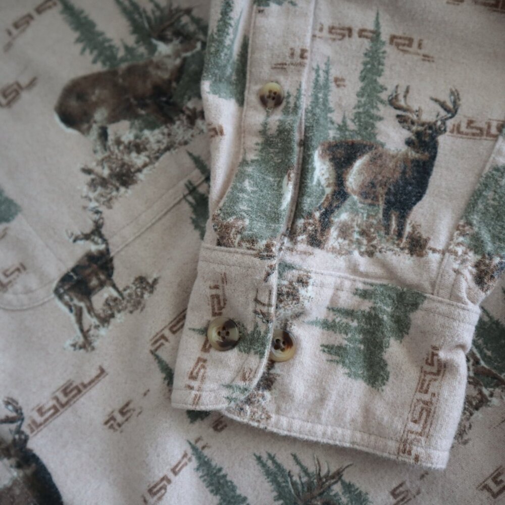 Cabela's All Over Print Deer Buck Flannel Button Down Shirt | L - Picture 3 of 5